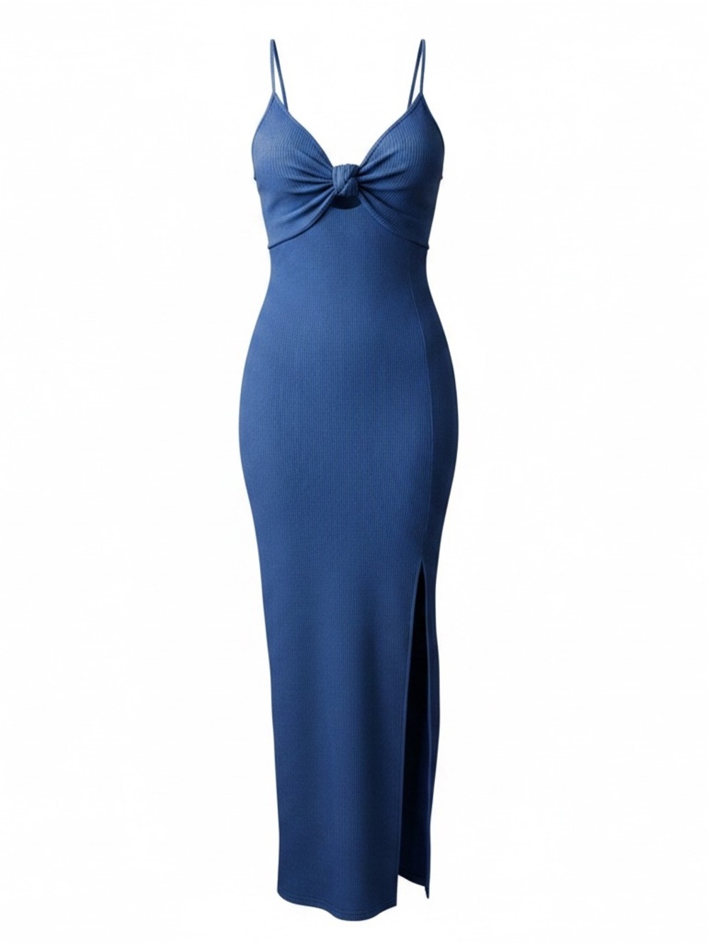 Blue Knot-Front Spaghetti Strap Maxi Dress